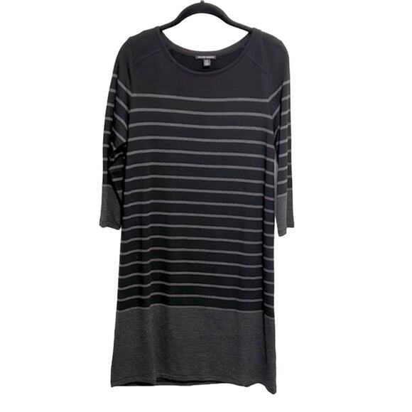 Hilary Radley Long sleeve black and grey stripe dress size medium - Picture 1 of 5